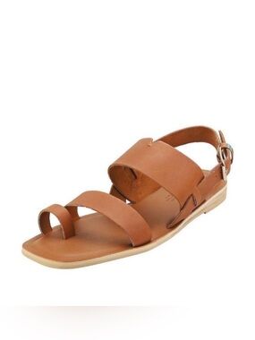Women's TOMS Freya Tan Leather Two-Strap Toe Loop Sandal